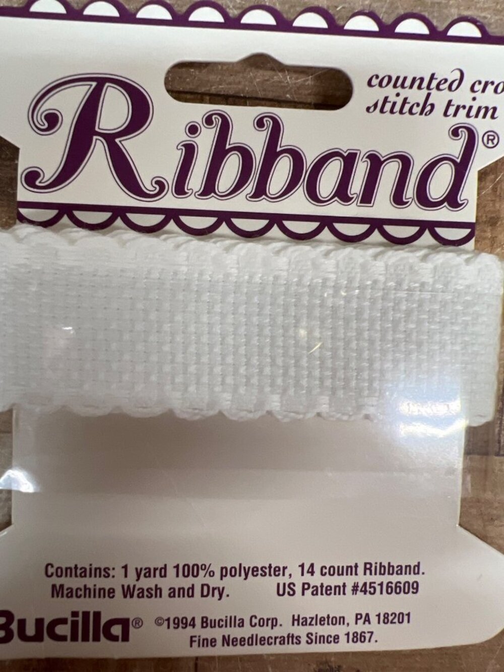 Bucilla Ribband 14 Count Cross-Stitch Trim 1 Yard 7/8" Wide White On White